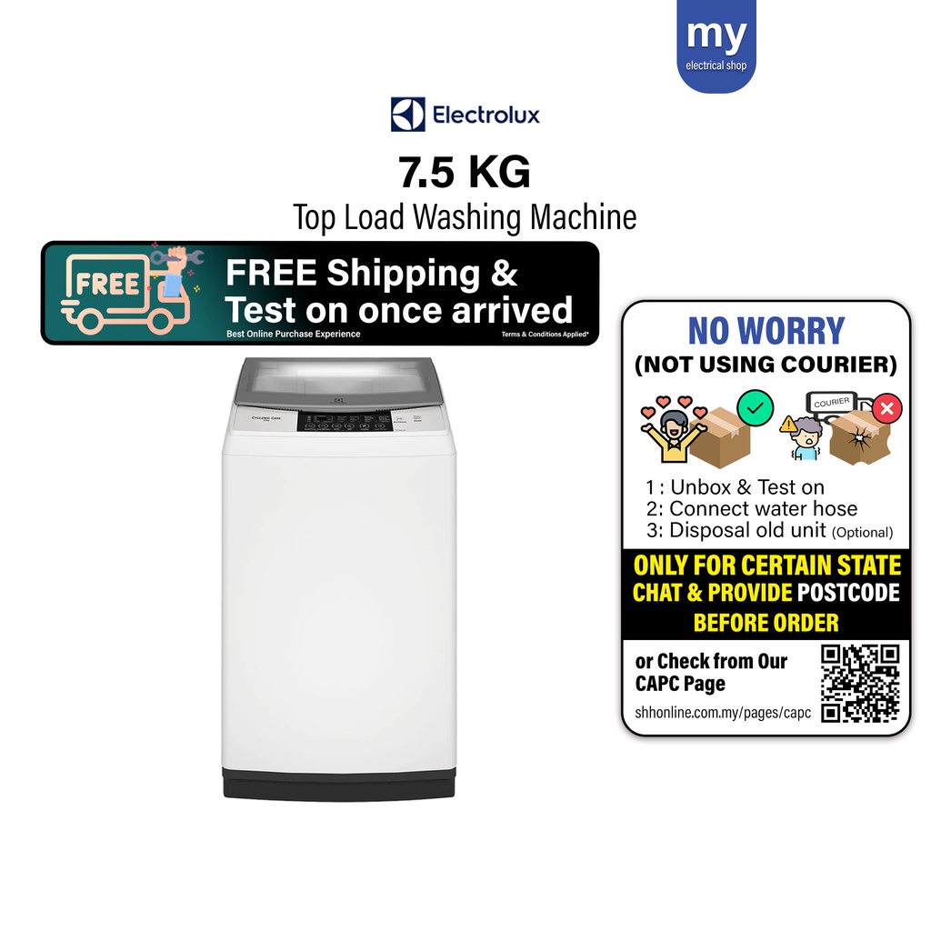 Electrolux 7.5KG Top Load Washing Machine EWT7588H1WB Mesin Basuh