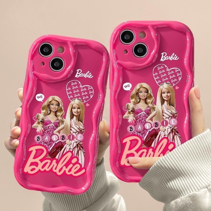 3d Wavy Curved Edge Phone Case Redmi 13c Pink Cartoon Cute Princess Barbie Case Shockproof Soft