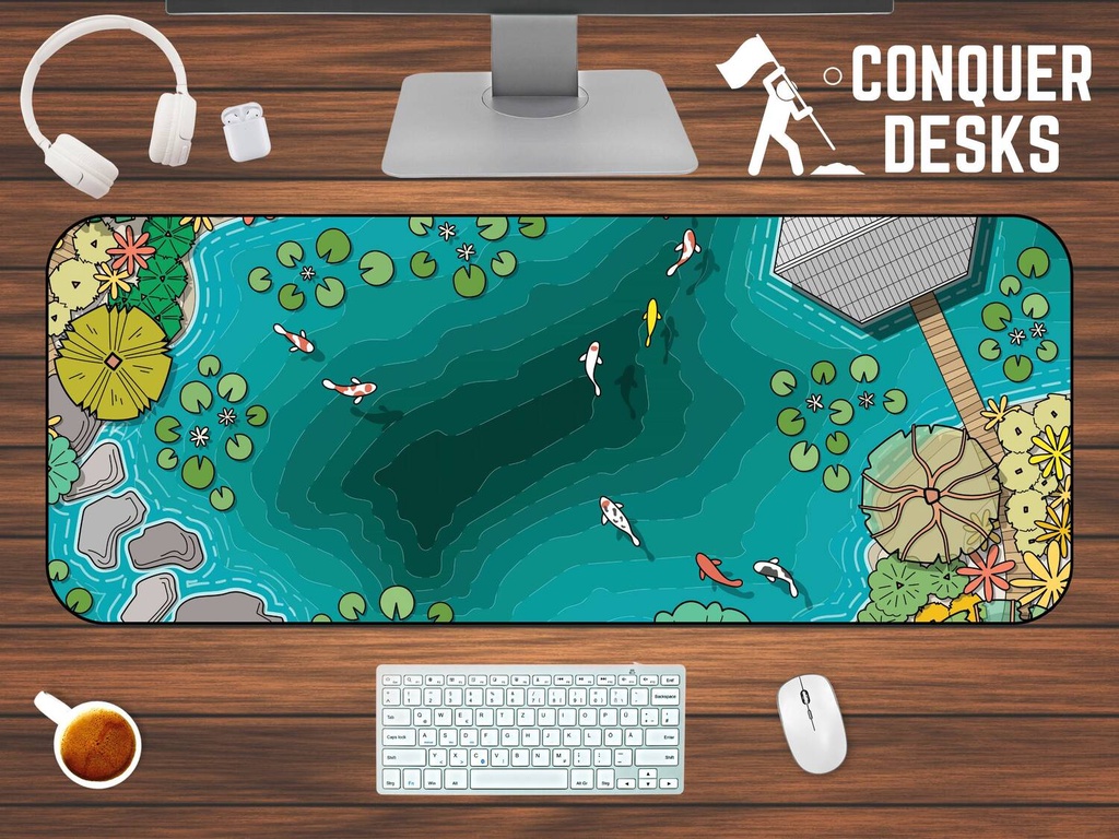 Japanese Koi Fish Desk Mat, XL Large Gaming Mouse Pad, Minimalist Japan