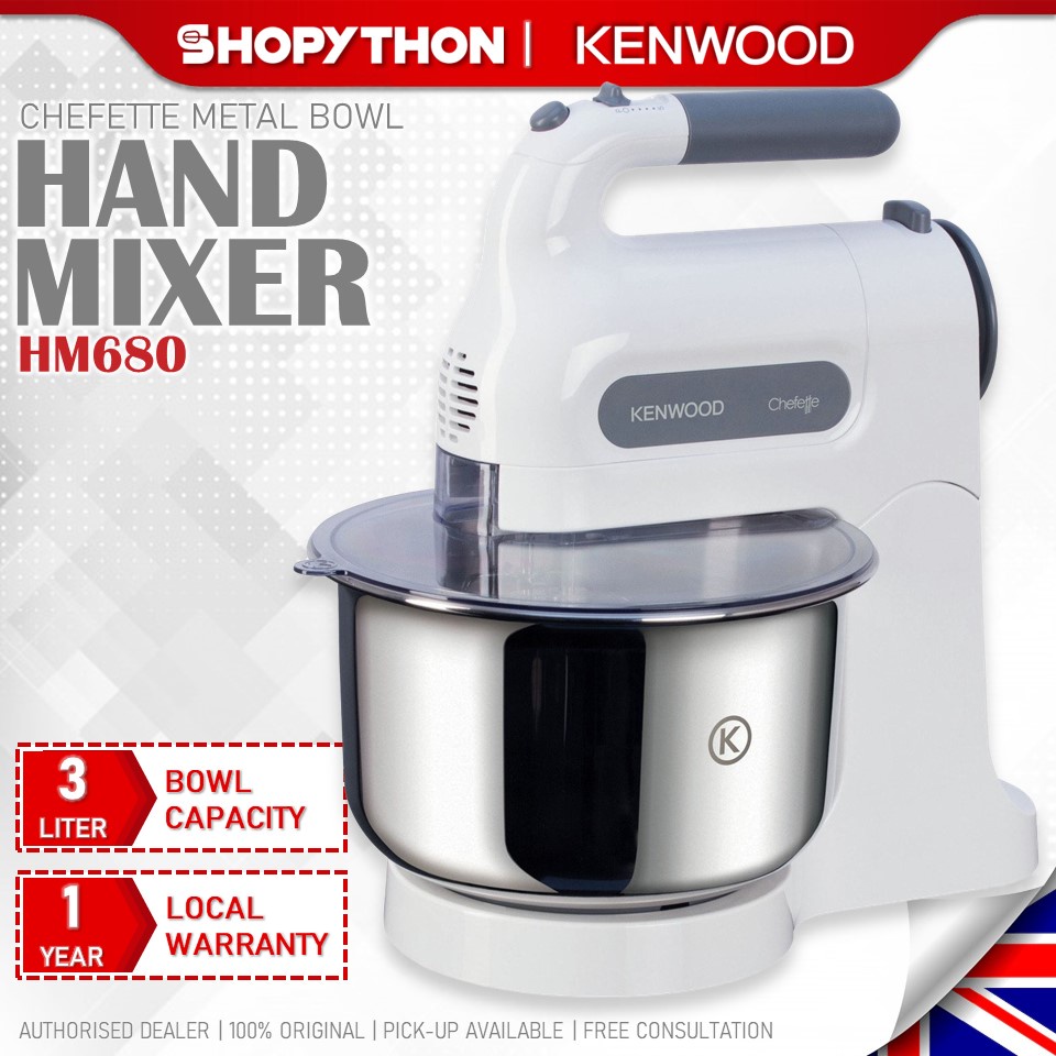 KENWOOD Chefette Hand Mixer HM680 White (3.0L/350W) Metal Bowl 5