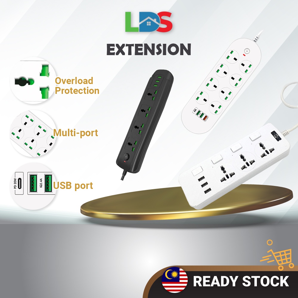 LDS Universal Power Socket Extension Plug With USB Extension Cable