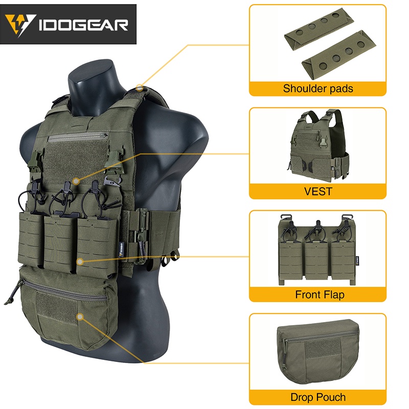 IDOGEAR FCSK Tactical Vest Set with Shoulder Pads With Drop Pouch With ...