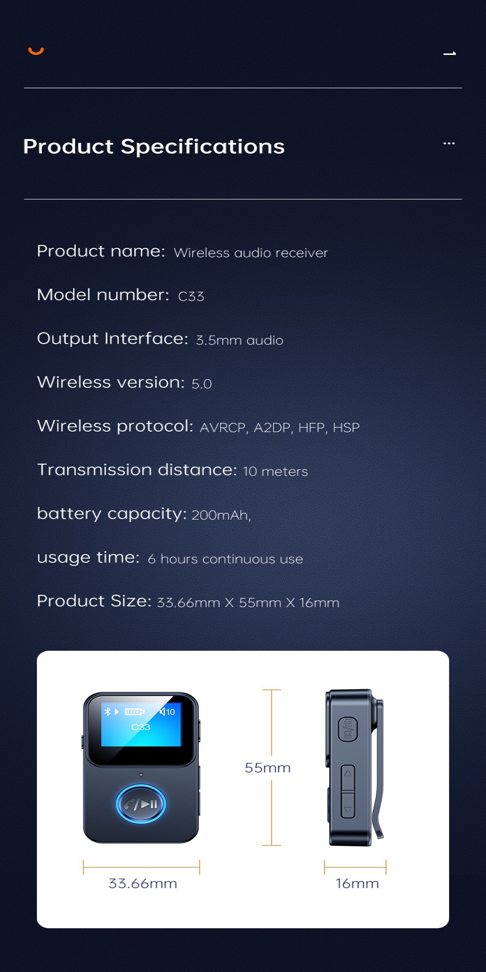 C33 Bluetooth 5.0 Receiver Transmitter LED Display MP3 Music TF Player 3.5mm AUX Wireless Audio