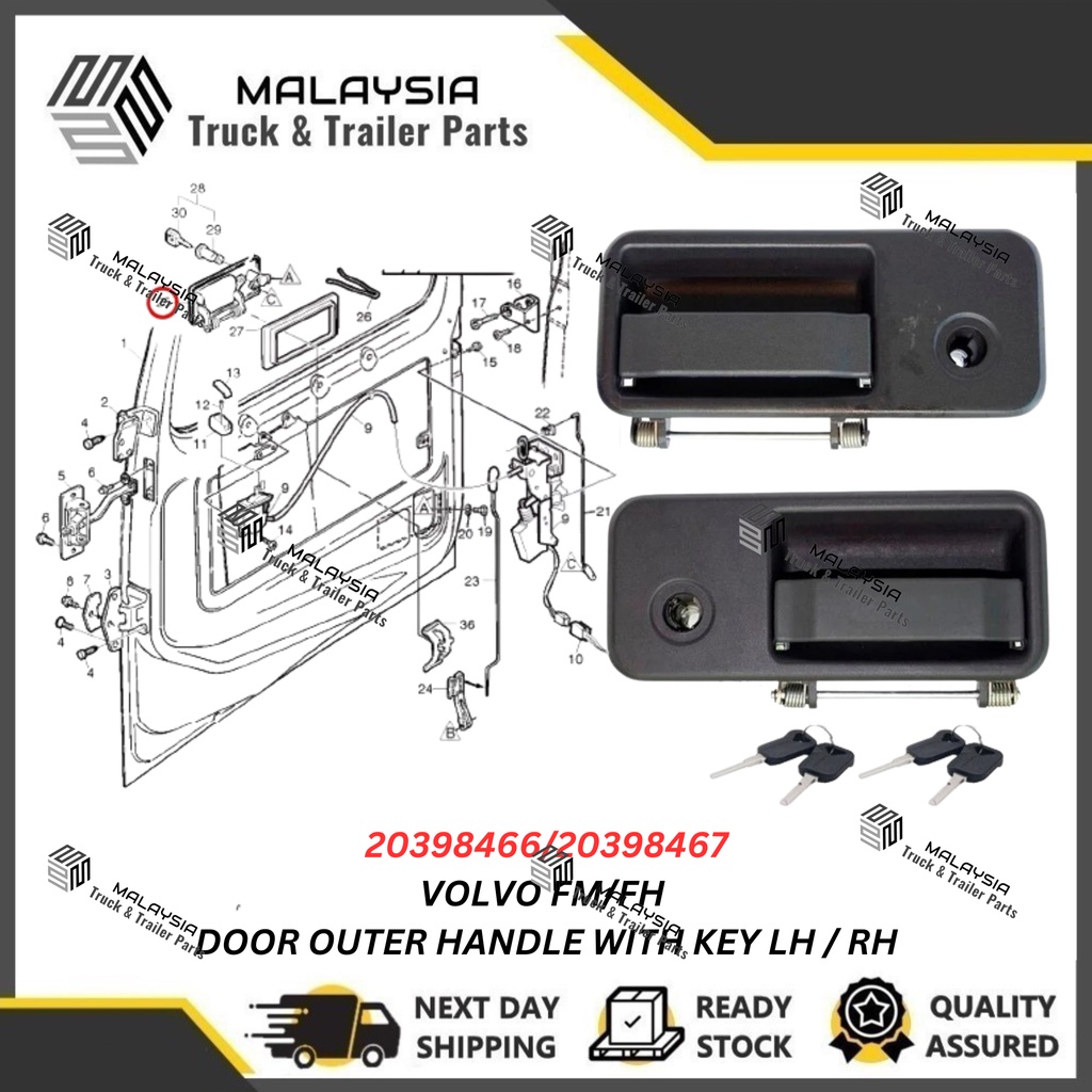 VOLVO FM FH V1 V2 V3 DOOR OUTER HANDLE WITH KEY LH RH | Shopee Malaysia