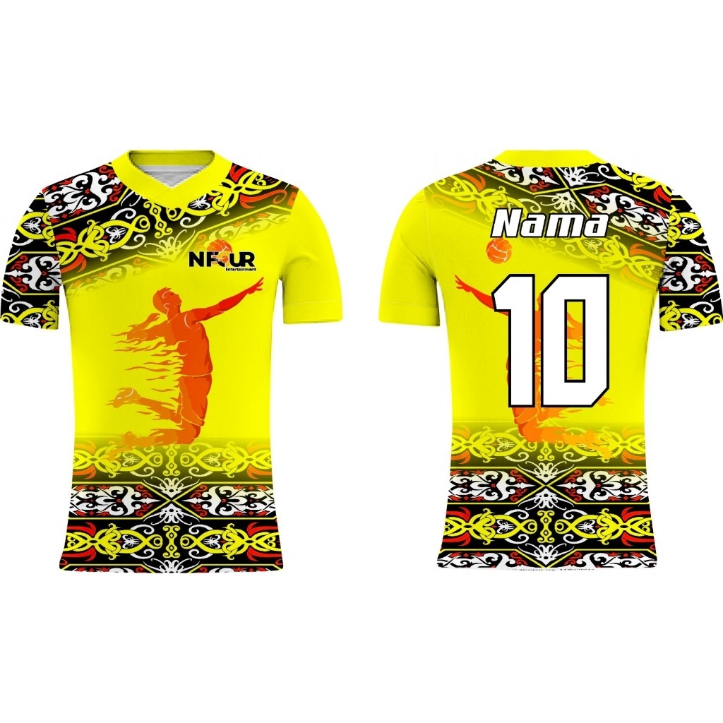 Jersey Voli/Volly kuning Motif Batik Dayak Free Nameset dan Logo ...