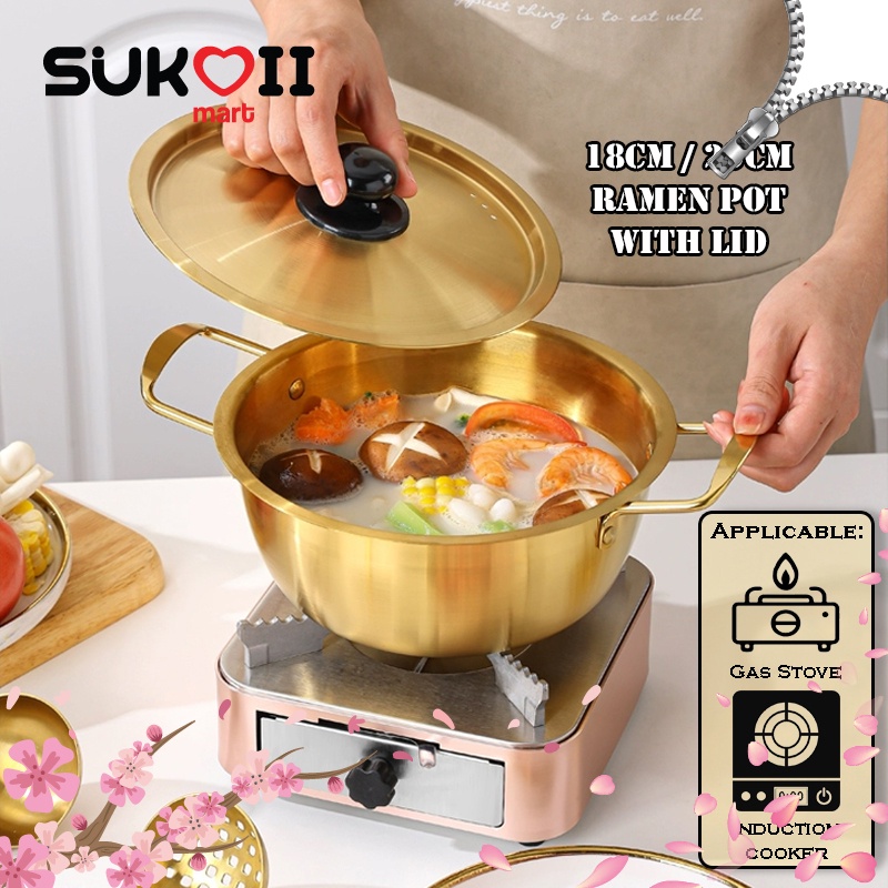 SKOI 18cm/20cm 2 Handle Instant Noodle Aluminum Pot Ramen Cooking Pot ...