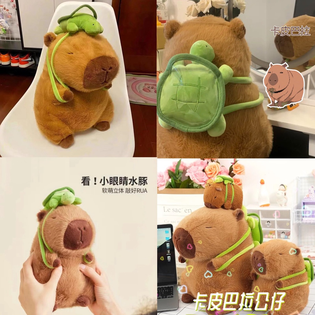 Kawaii Capybara Plush Pillow Toy Turtle Backpack Strawberry Headgear ...