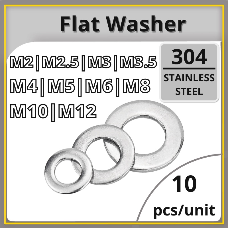 [10pcs] Flat Washer SUS 304 Stainless Steel Grade A2-70 | M2 M2.5 M3 M3 ...