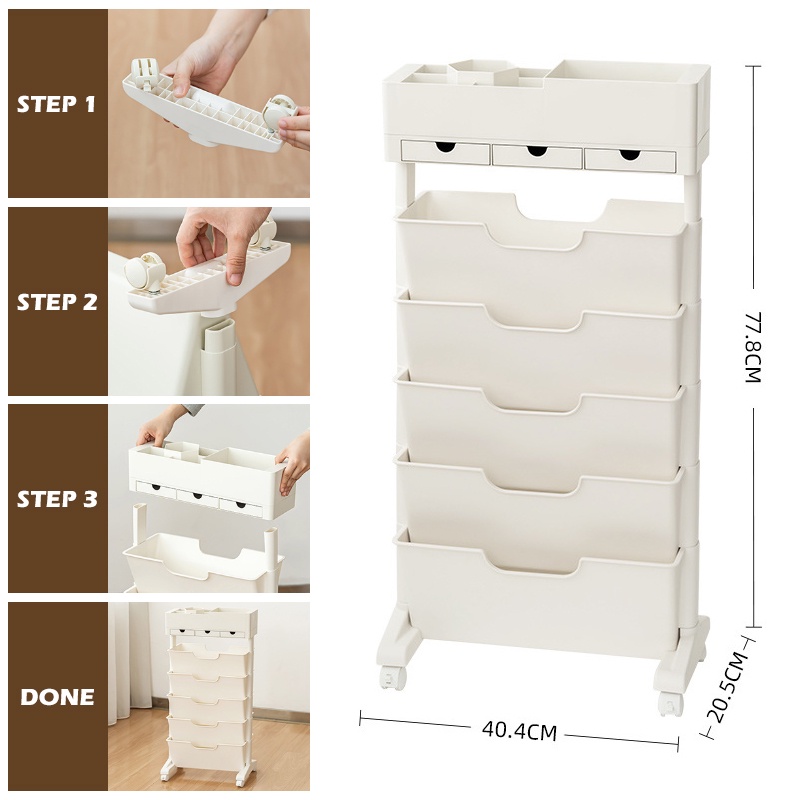 SKOI 5 Tier Movable Book Storage Rack With Drawers Multifunctional ...