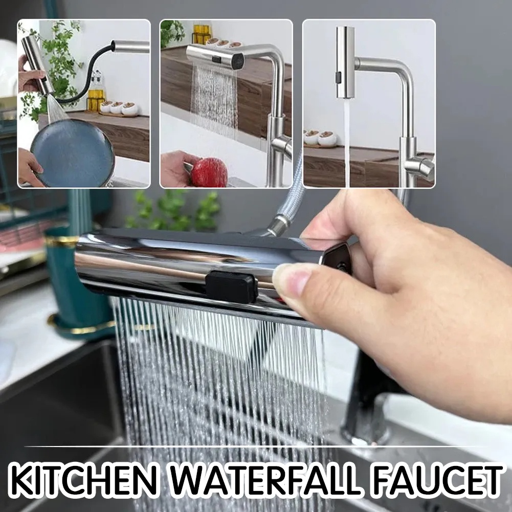 720° Rotation Waterfall Kitchen Faucet 4 mode Kitchen Sink Spray Nozzle ...