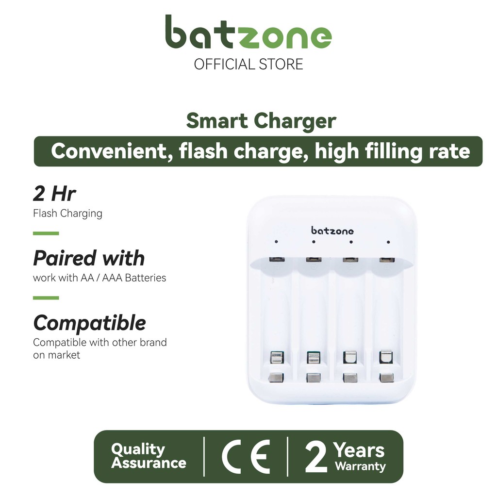 batzone Ni-MH Rechargeable Battery Charger | AA | AAA | Flash Charging ...