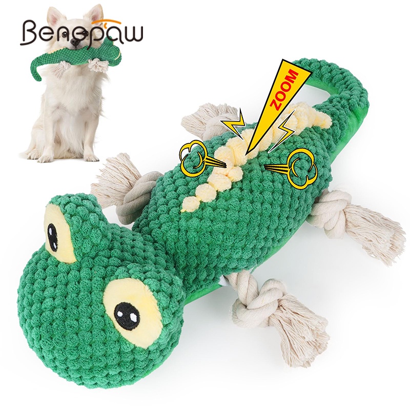 Benepaw Plush Lizards Stuffed Dog Toys Cute Squeaky Pet Rope Toys For