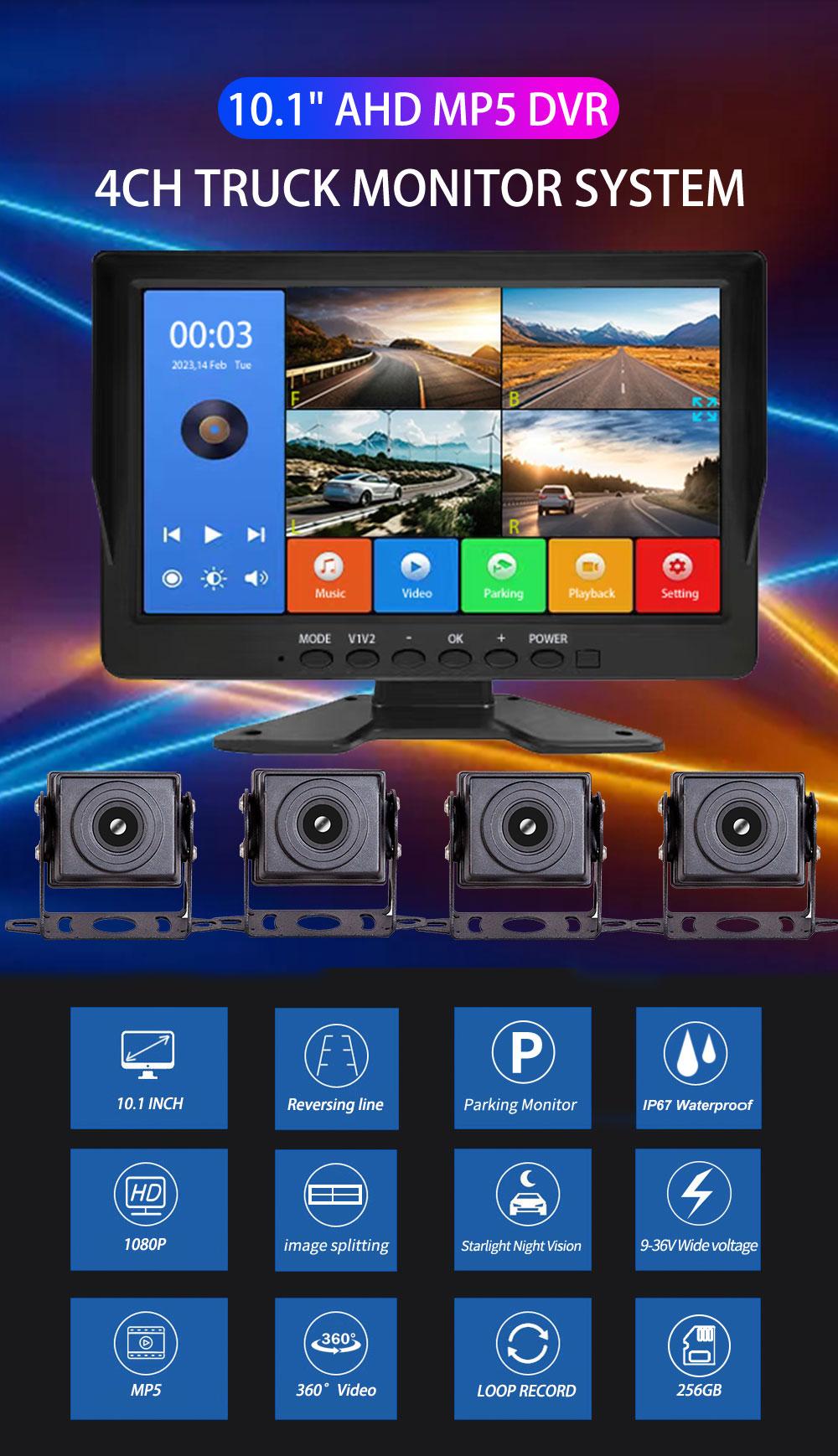 10.1 Inch MP5 Car/RV/Bus/Truck AHD Monitor System DVR 1080P CCTV Camera ...