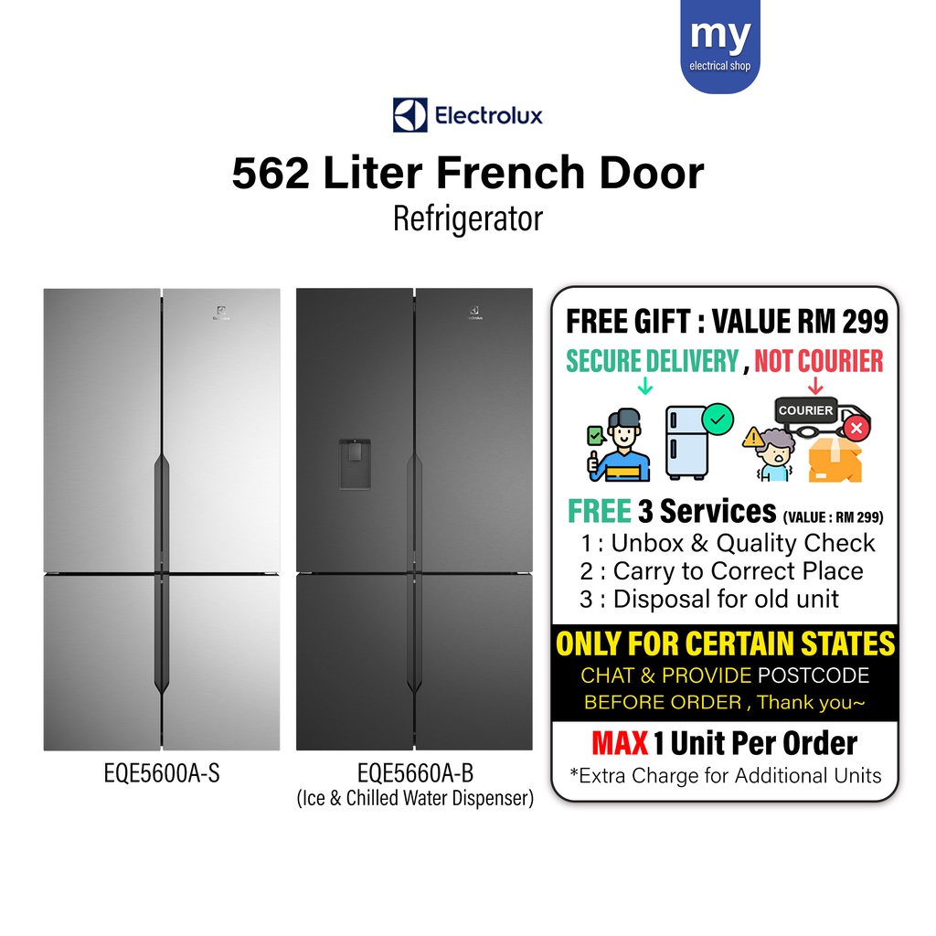 Electrolux Fridge 562L French Door Refrigerator EQE5600AS EQE5660AB