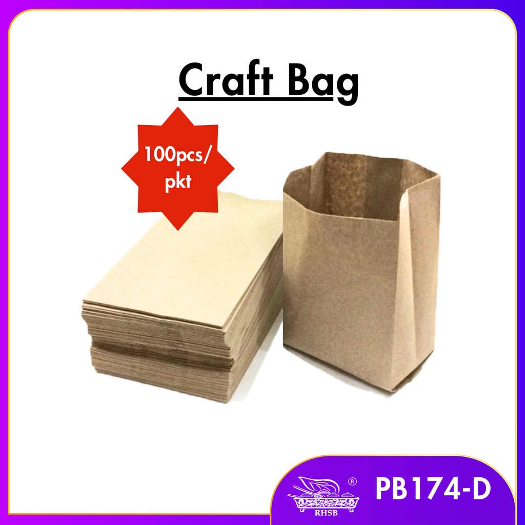 100pcs Beg Kertas Coklat Goodies Bag Brown Craft Paper Bag T Bag Kraft Paper Bag 