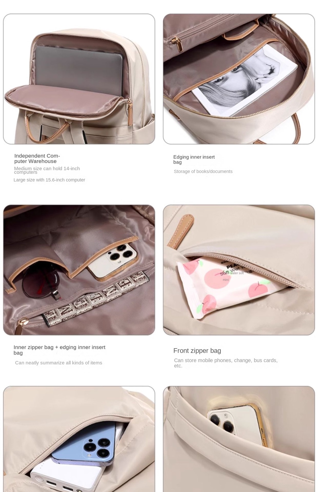 HTB 14/16 Inch Laptop Bag Woman Nylon Wateproof Travel Bag Lightweight ...