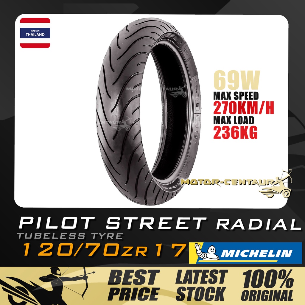 TAYAR MOTORSIKAL MICHELIN PILOT STREET RADIAL TUBELESS TYRE 110, 120 ...