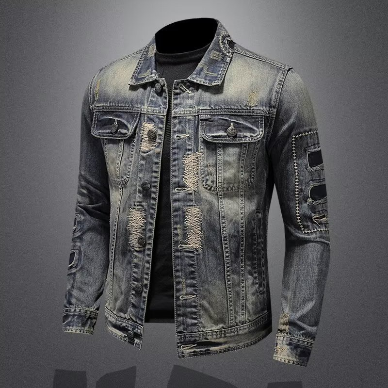 2023 denim jacket men's spring trendy brand new standing collar ...