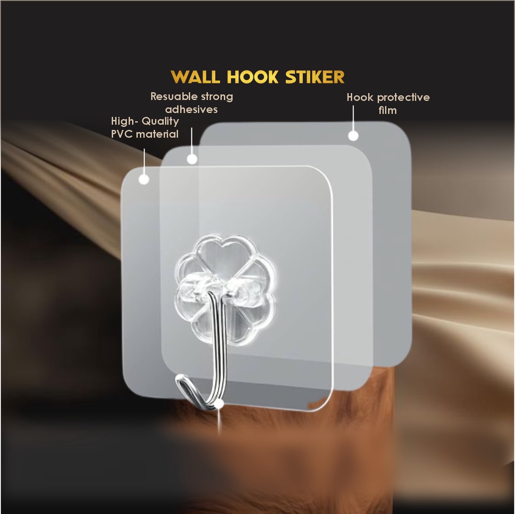 [BC] 4PCS Wall Hook Strong Adhesive Transparent Reusable Sticker Heavy