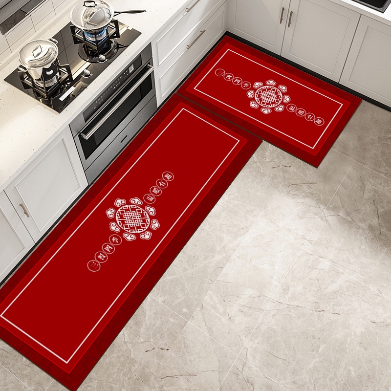 Simple Red Kitchen Floor Mat Spring Festival Bathroom Mat Alas Kaki