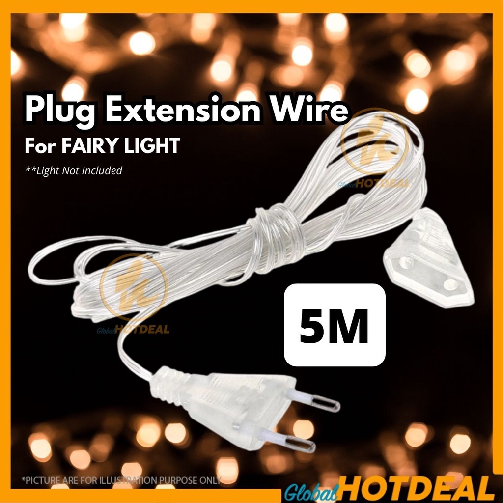 5 Meter 2 Pin EU Plug and Socket Extend Wire For Indoor Outdoor ...