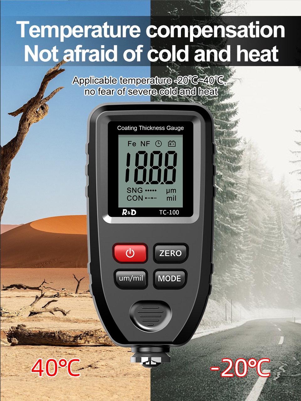 R&D TC100 Coating Thickness Gauge 0.1micron/0-1300 Car Paint Film ...