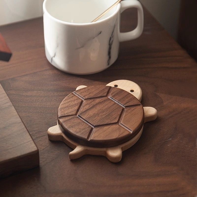 Creative rotate Little Turtle Walnut Wood Coasters Household Wooden ...