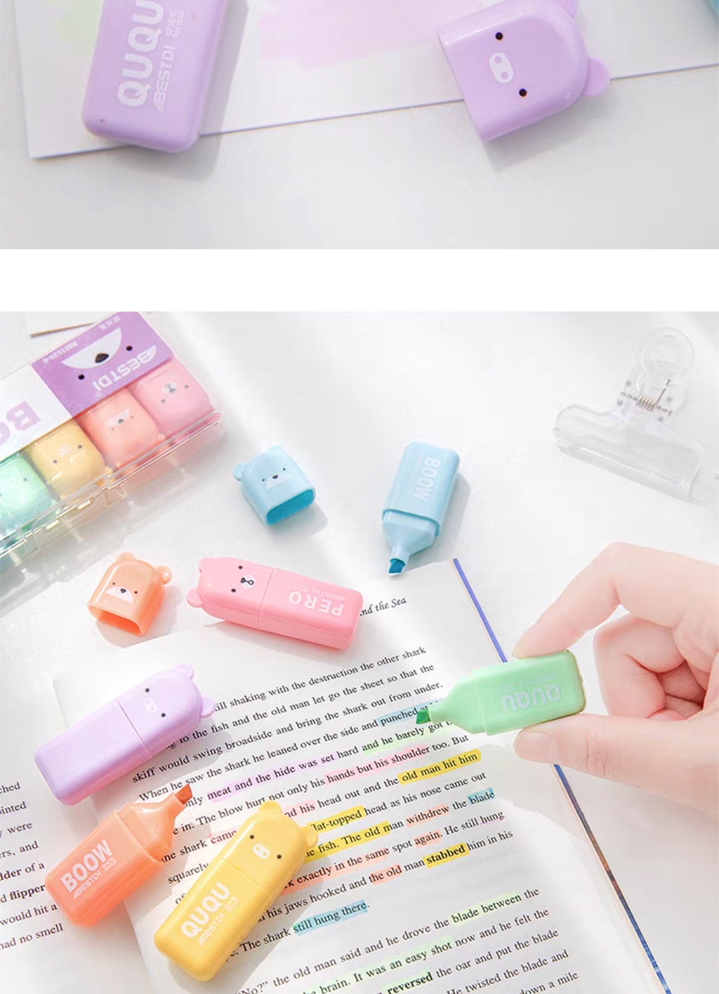 6PCS/Set Bear Mini Highlighter Pen Kawaii Pastel Marker Pens Stationery ...