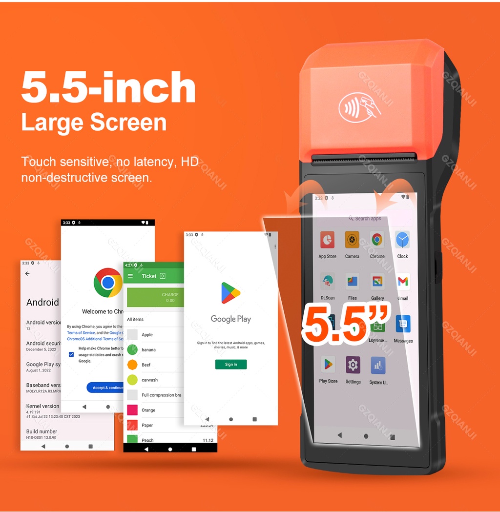 Android13 Handheld POS PDA Terminal WIFI 4G NFC With Bluetooth 2+16GB ...