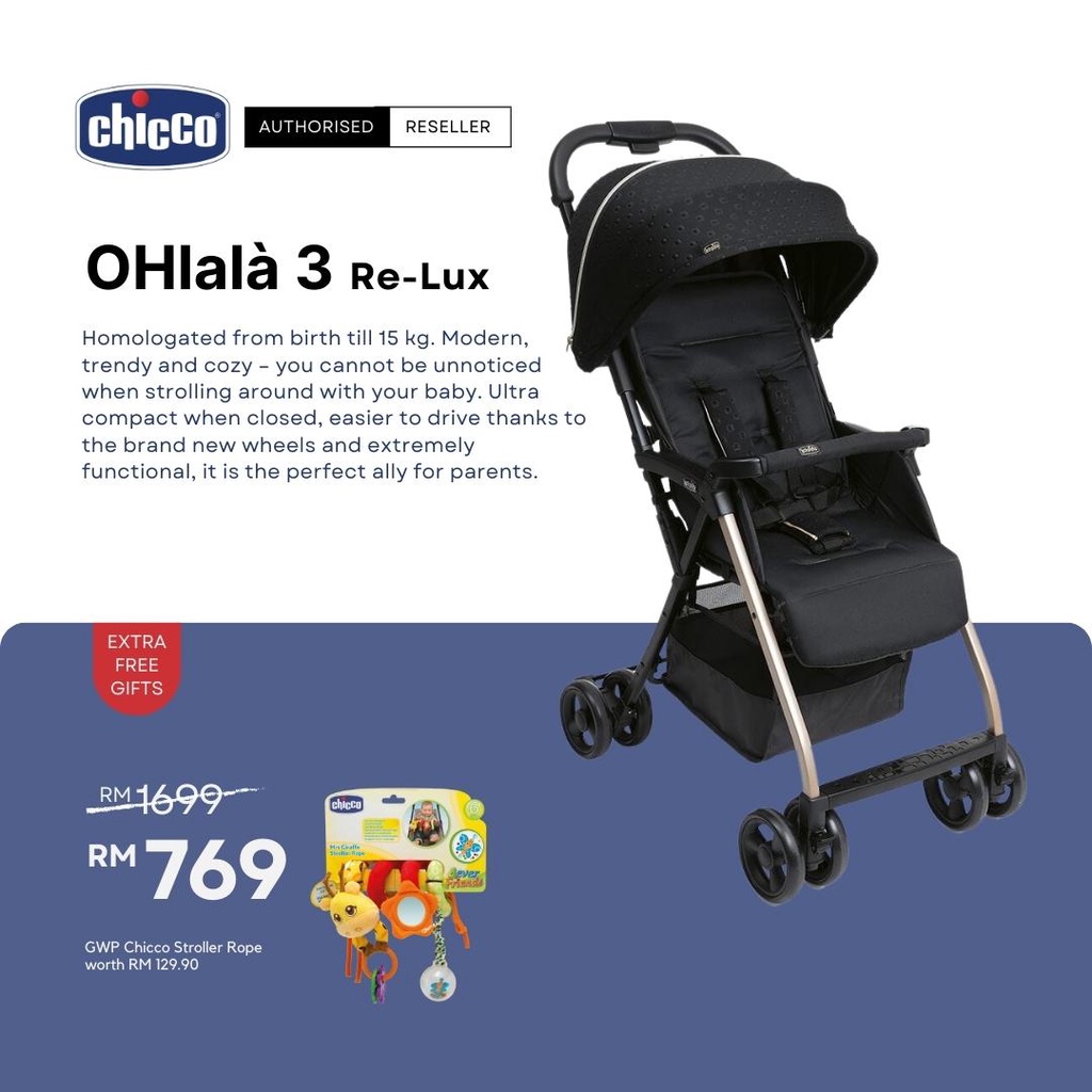 Chicco Ohlala 3 Included Rain Cover Ultra Lightweight Compact Stroller