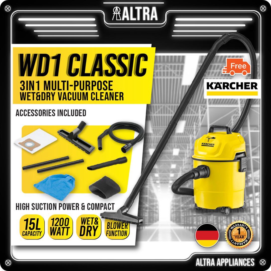 KARCHER WD1 CLASSIC WET & DRY MULTIPURPOSE VACUUM CLEANER 15L 180