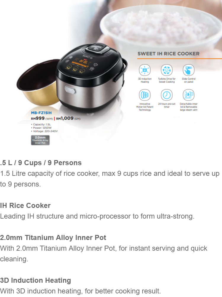 Midea 1.5L Rice Cooker MB-FZ15IH | Induction Heating Multi Function ...