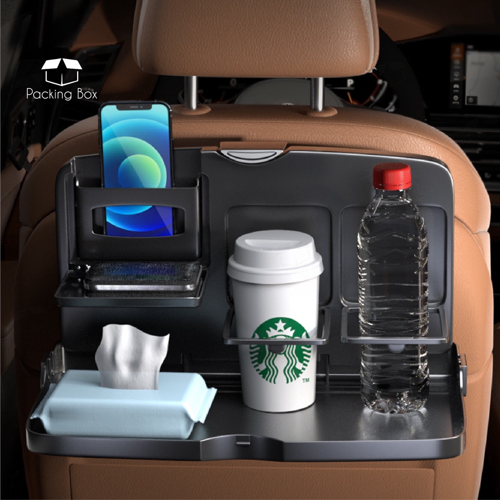 Foldable Car Back Seat Headrest Extension Table – With Drink Holder & Snacks Tray