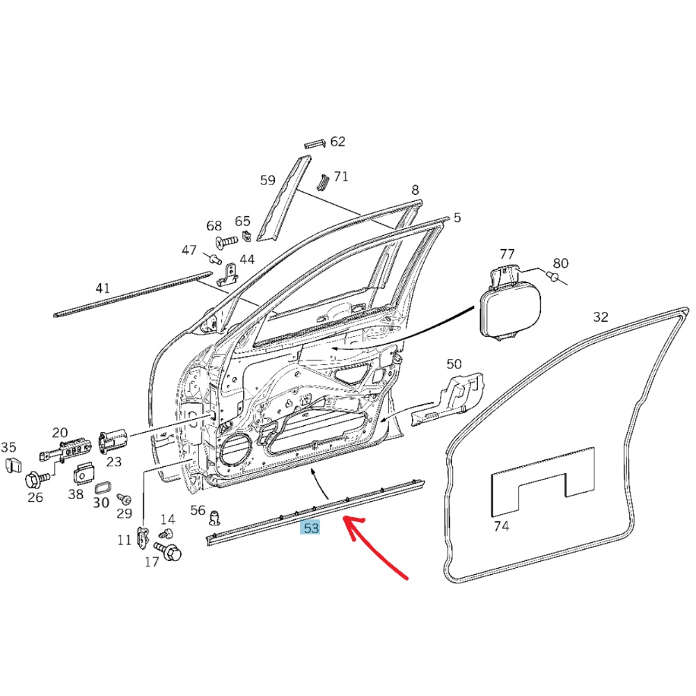 Original Mercedes Benz Front Door Bottom RAIL L/H W210 UTC-5/99 ...