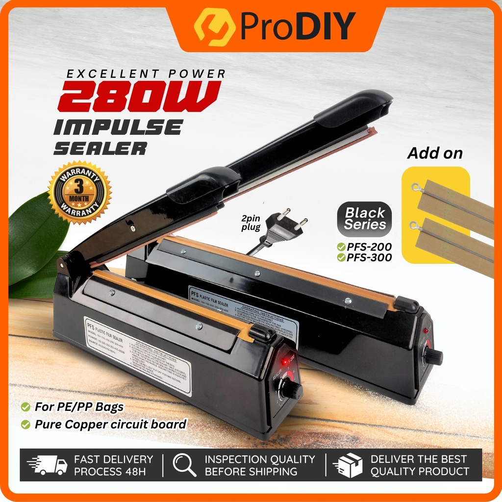 Impulse Sealer Black Series 200mm 8 Inch / 300mm 12 Inch Plastic Film