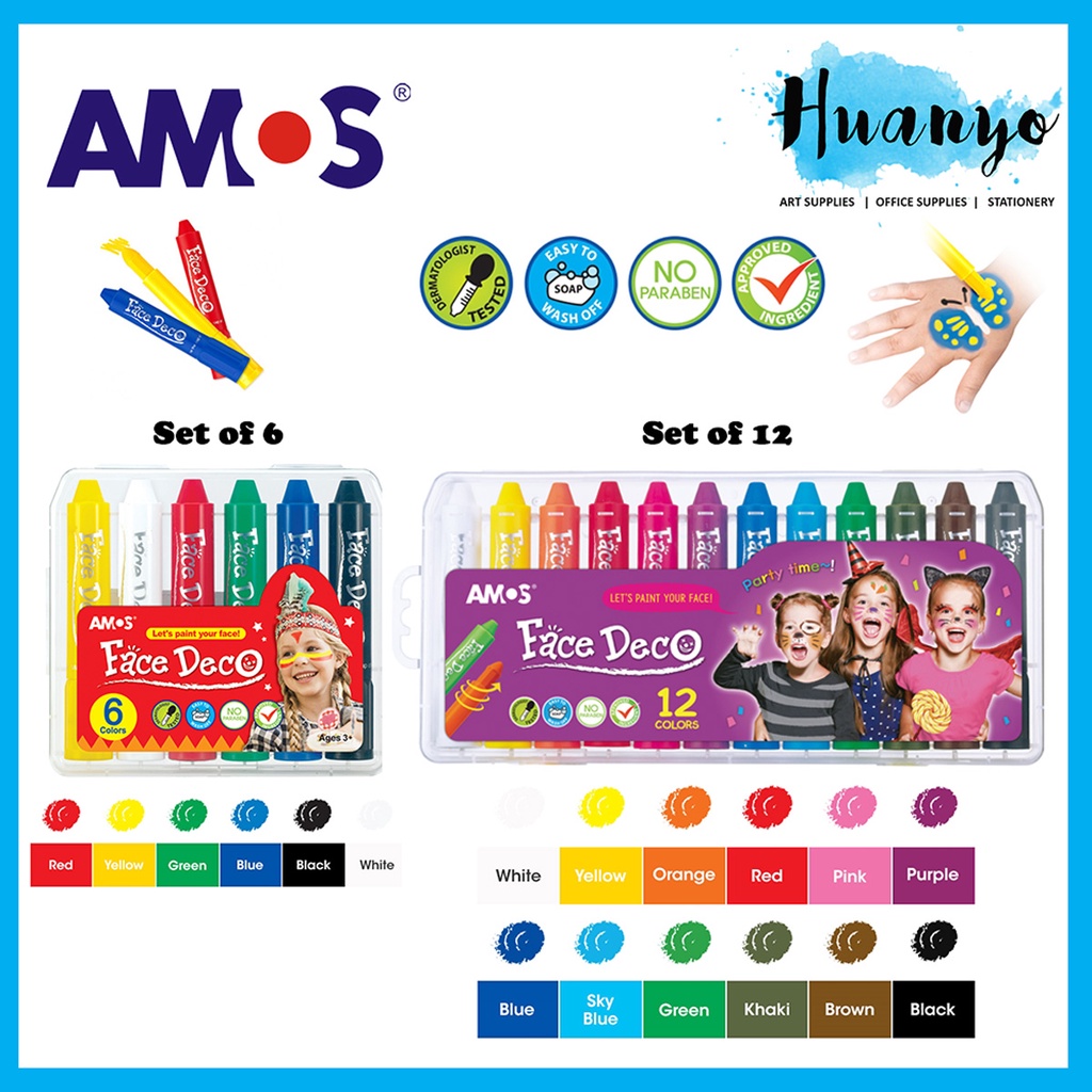 [HUANYO] Amos Face Deco Paint Pastel Crayon (Box of 6 / 12 Colours ...