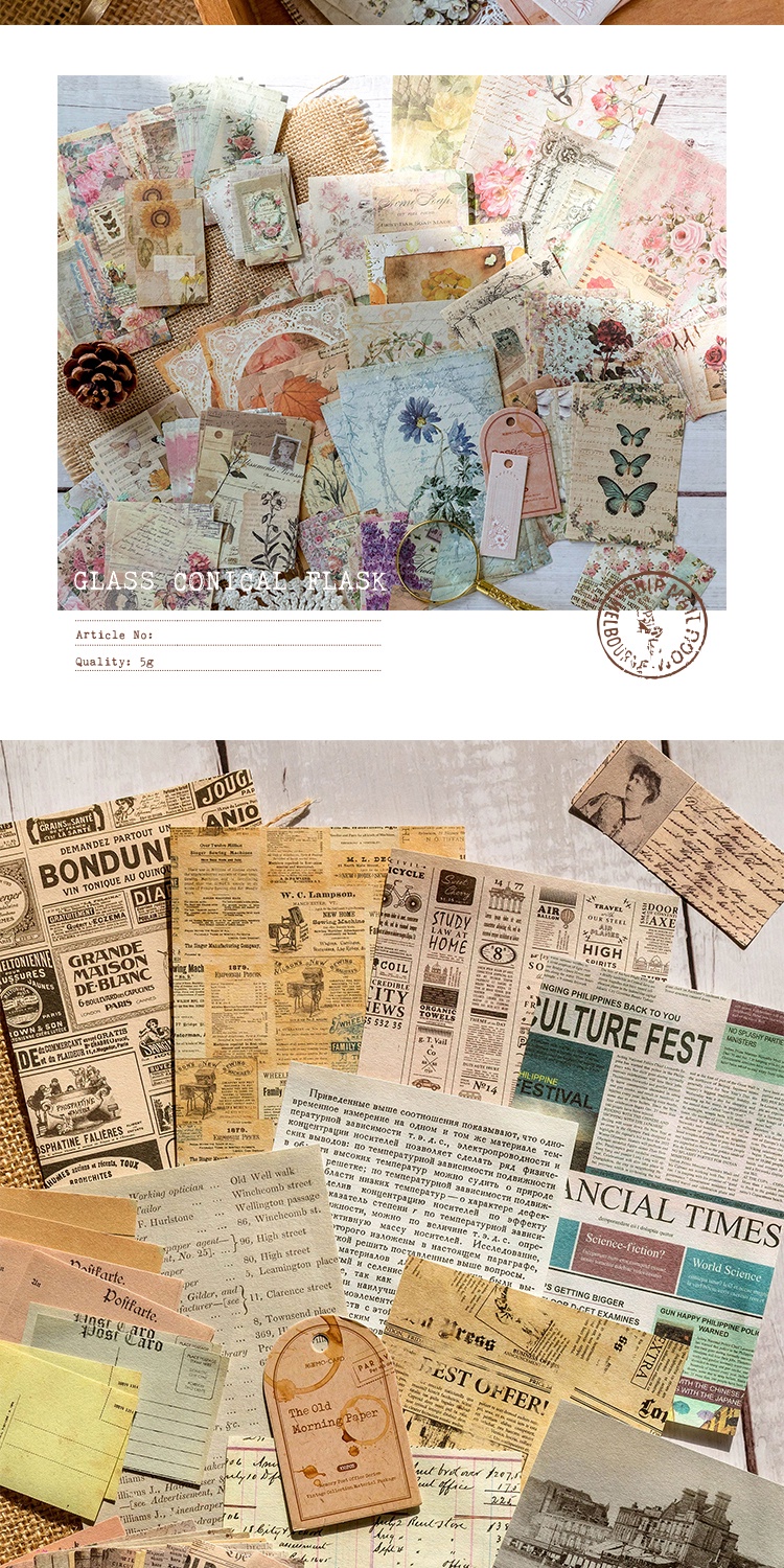 Journamm 100pcs/pack Vintage Scrapbooking Paper Kit DIY Junk Journal ...