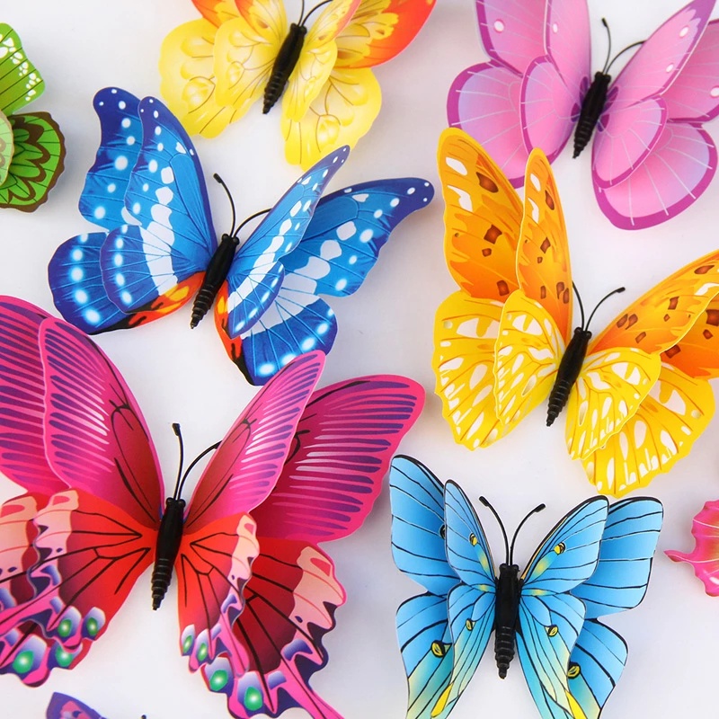 12Pcs 3D Double Layer Hollow Butterfly Wall Sticker / Colorful ...