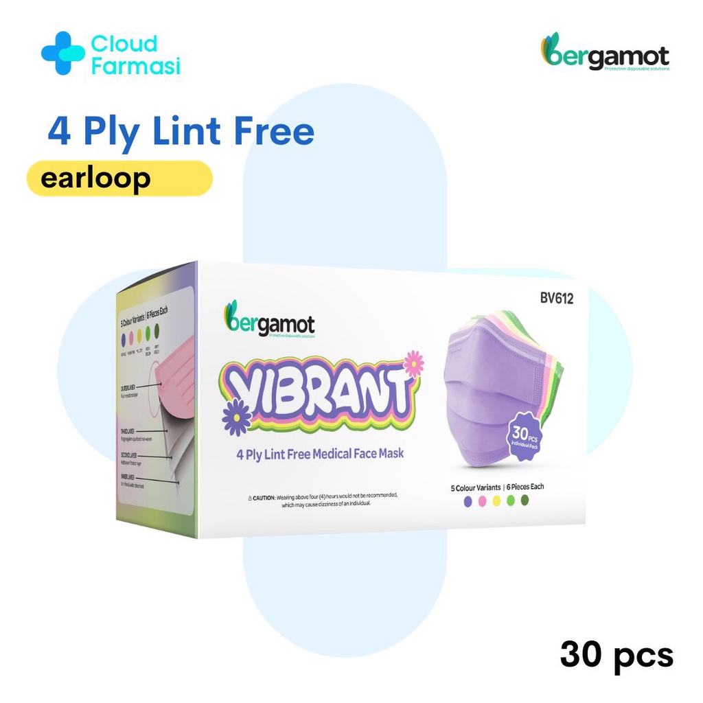[Cloud Farmasi] 4Ply Lint Free Vibrant Earloop Medical Face Mask ...