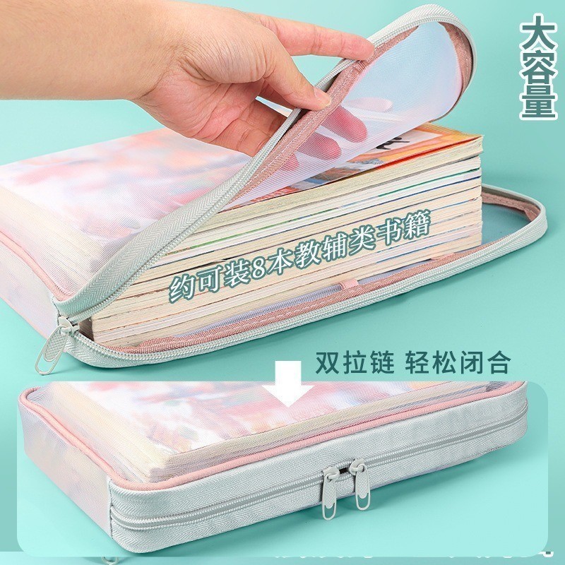 L-Type Double Zipper Large Capacity Books -Transparent Homework ...