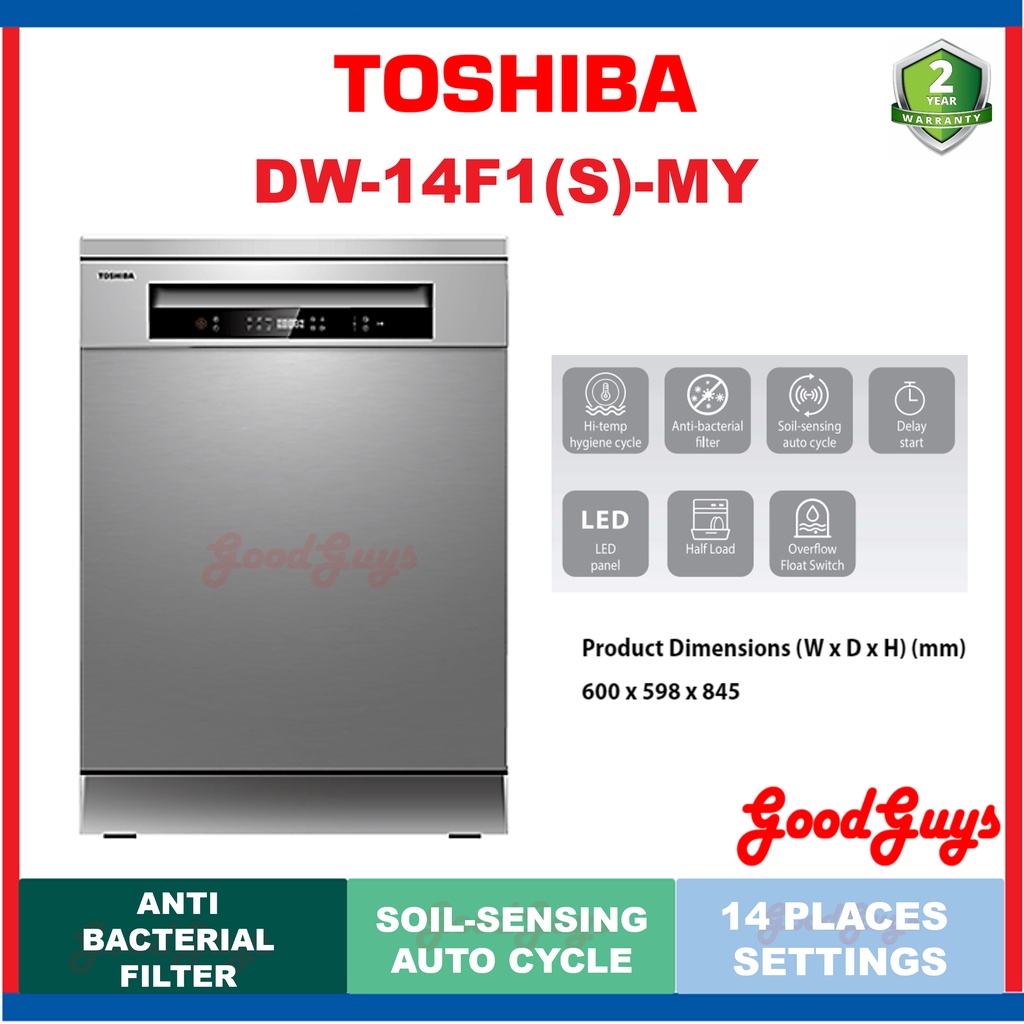 Toshiba DW14F1 Free Standing / Table Top Dishwasher 14 Place Setting 6 Programs Silver