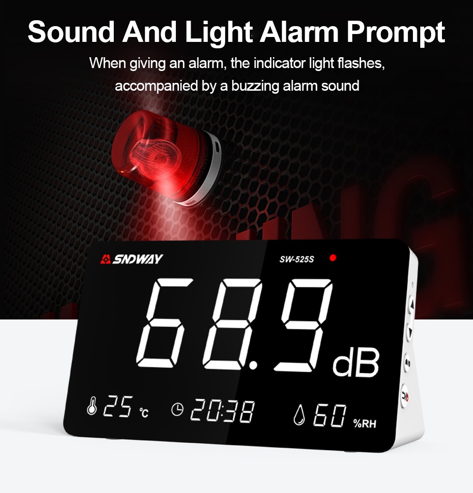 SNDWAY Digital 4 in 1 Sound Level Meter Temperature Humidity Meter 0 ...