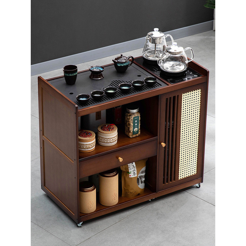 Mobile Small Kettle Integrated Household Cabinet Solid Wood Table Cart ...