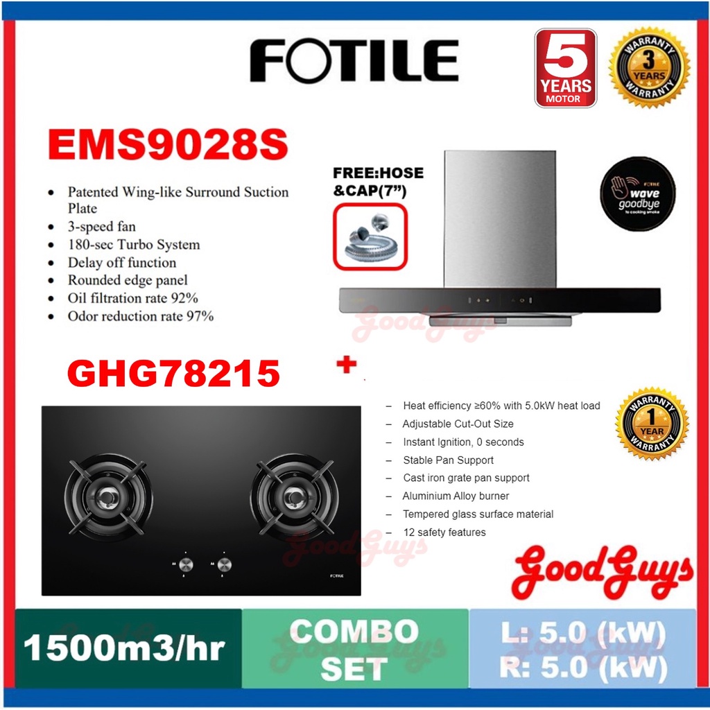 FOTILE EMS9028S CHIMNEY COOKER HOOD 1300m3/hr + FOTILE GHG78215 BUILT ...