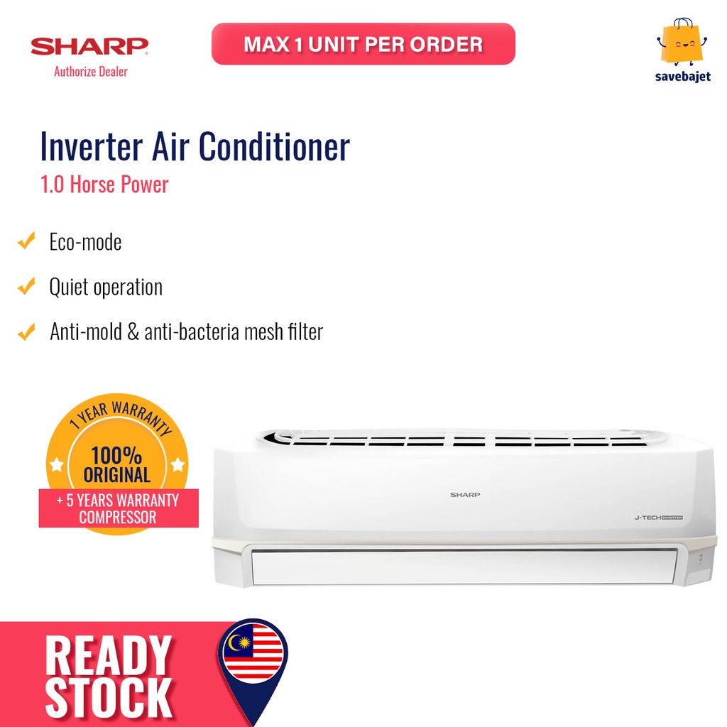 Sharp Inverter JTech Air conditioner 1.0HP R32 AHX9AED Shopee Malaysia
