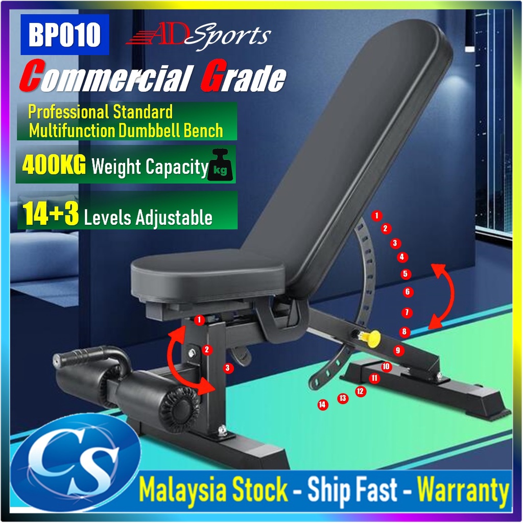 Commercial Grade Bench Press Adjustable Dumbbell Gym Bench Weight Lifting Flat Incline Decline Built in Wheels BP010 Shopee Malaysia