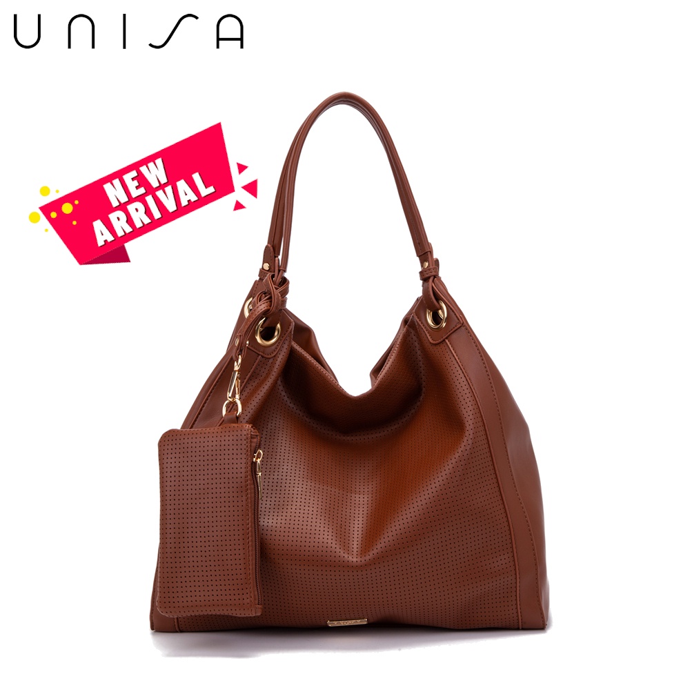 UNISA Perforated Hobo With Wristlet Black Brown Khaki Pink Shopee Malaysia