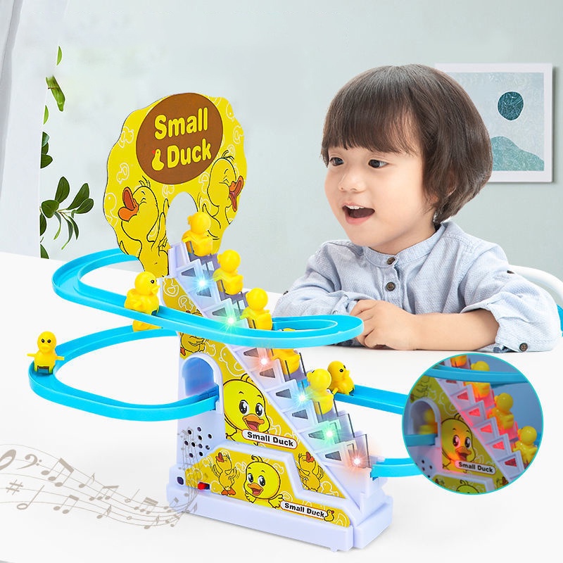 Little Duck Climbing Stairs Track Slides Toy Set Children Electronic