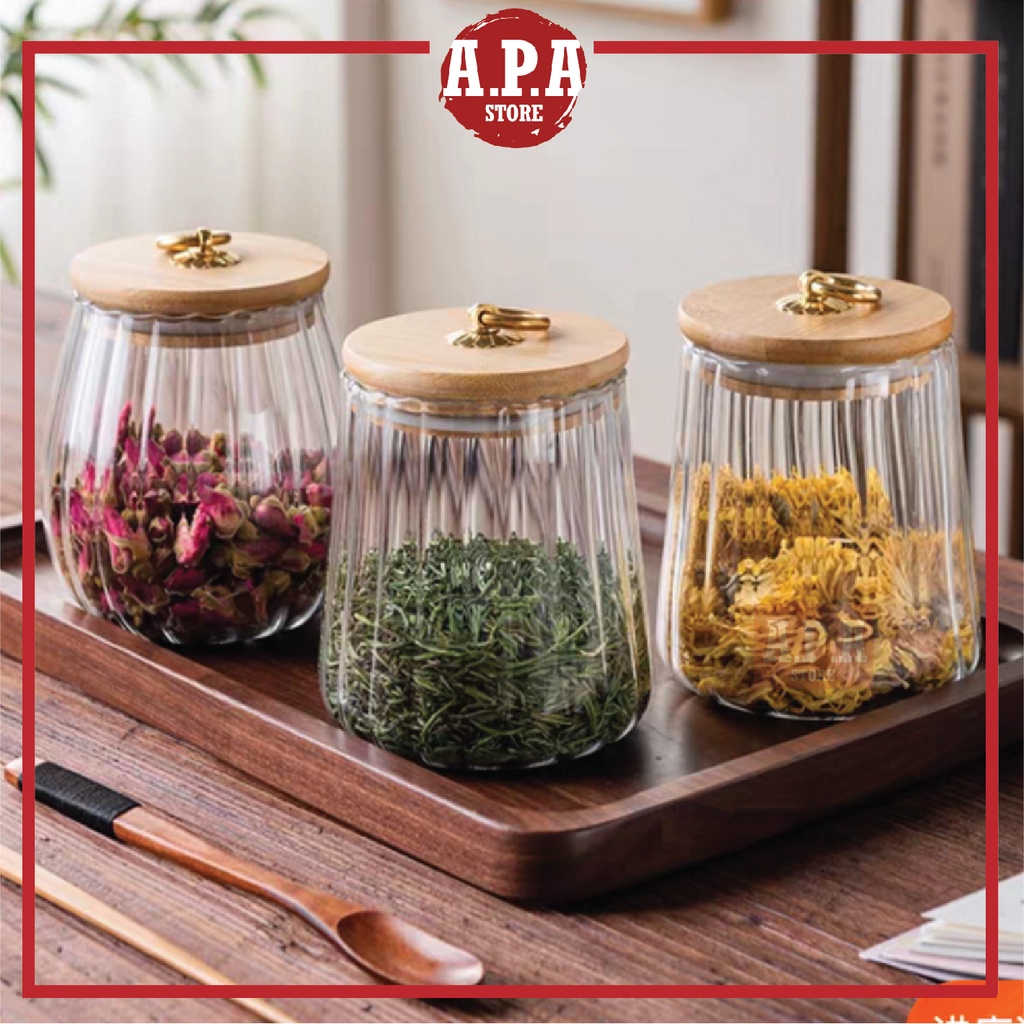 APA Condiment Container Bamboo Ring Lid Glass Airtight Food Storage ...