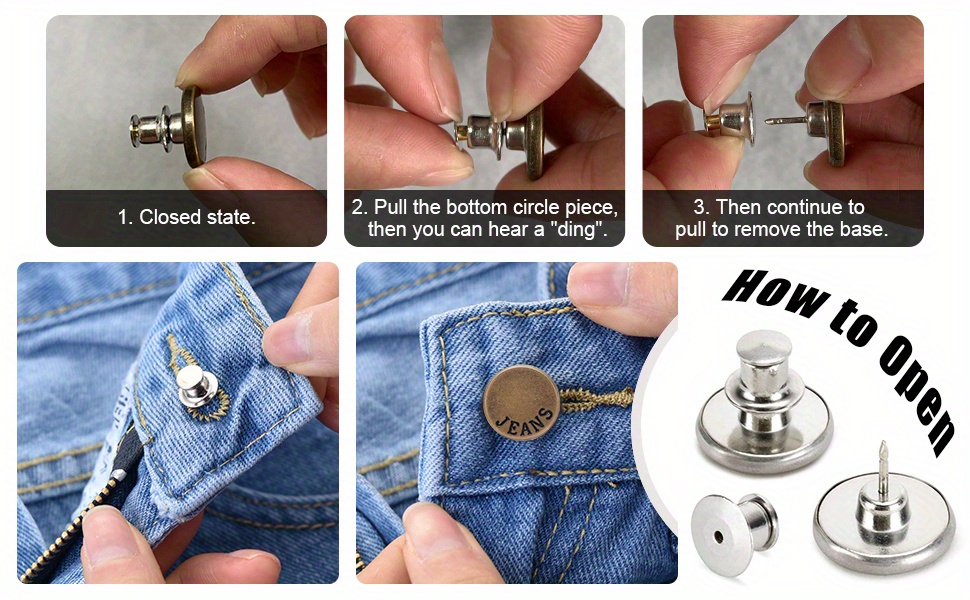 20 Sets Button Pins for Loose Jeans, No Sew and No Tools Instant ...